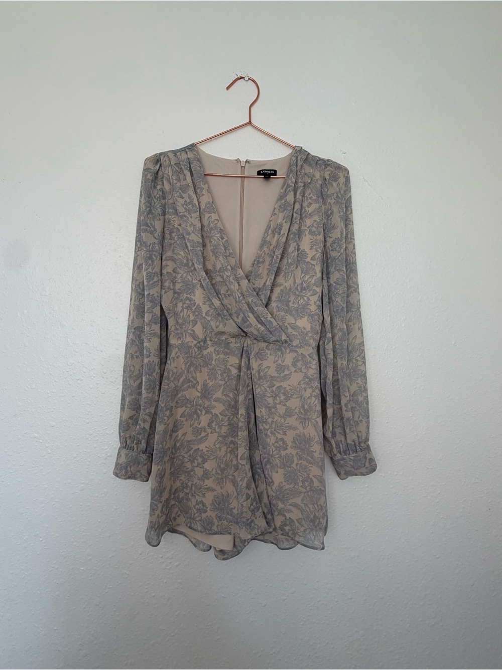 Express Floral Wrap Long Sleeve romper - cream & blue